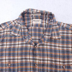 Recess Tartan Flannel Casual Button Up Long Sleeve Shirt Mens Size XL Brown Blue
